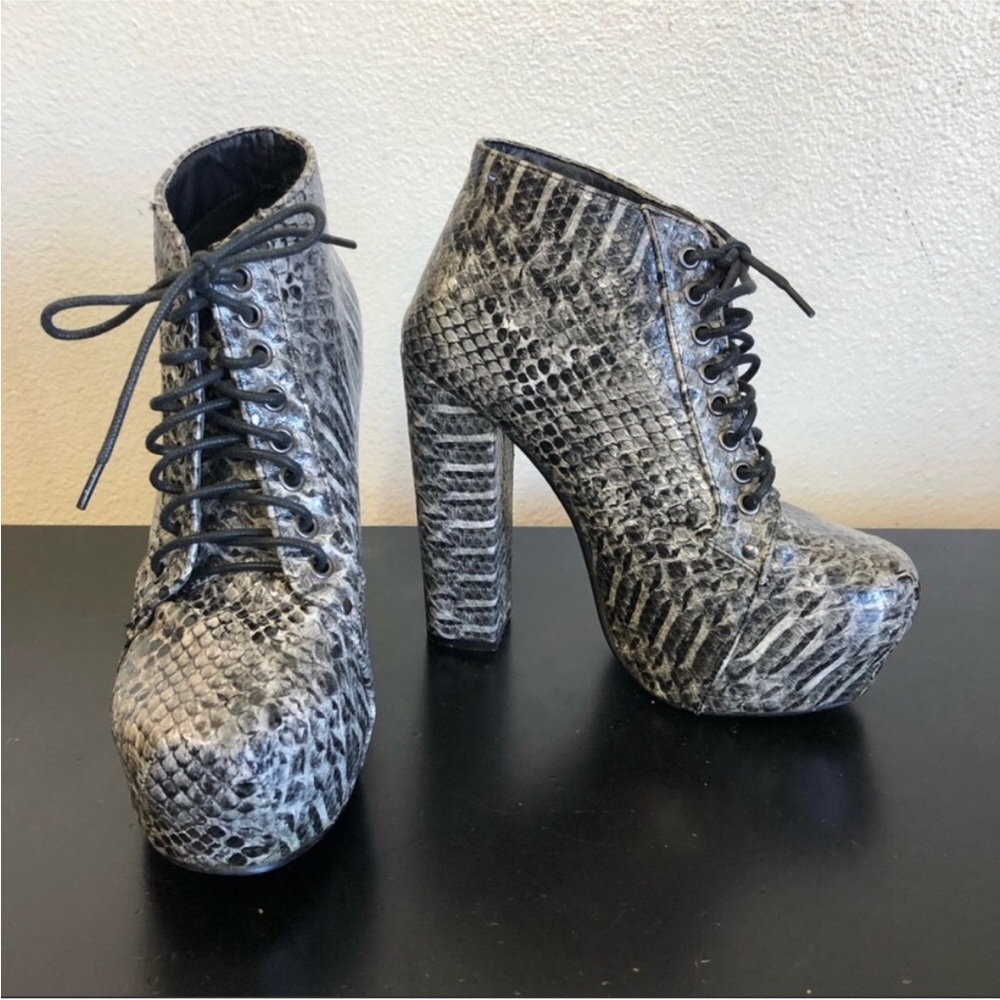 Gray Snake Skin Faux Leather Heeled Boots